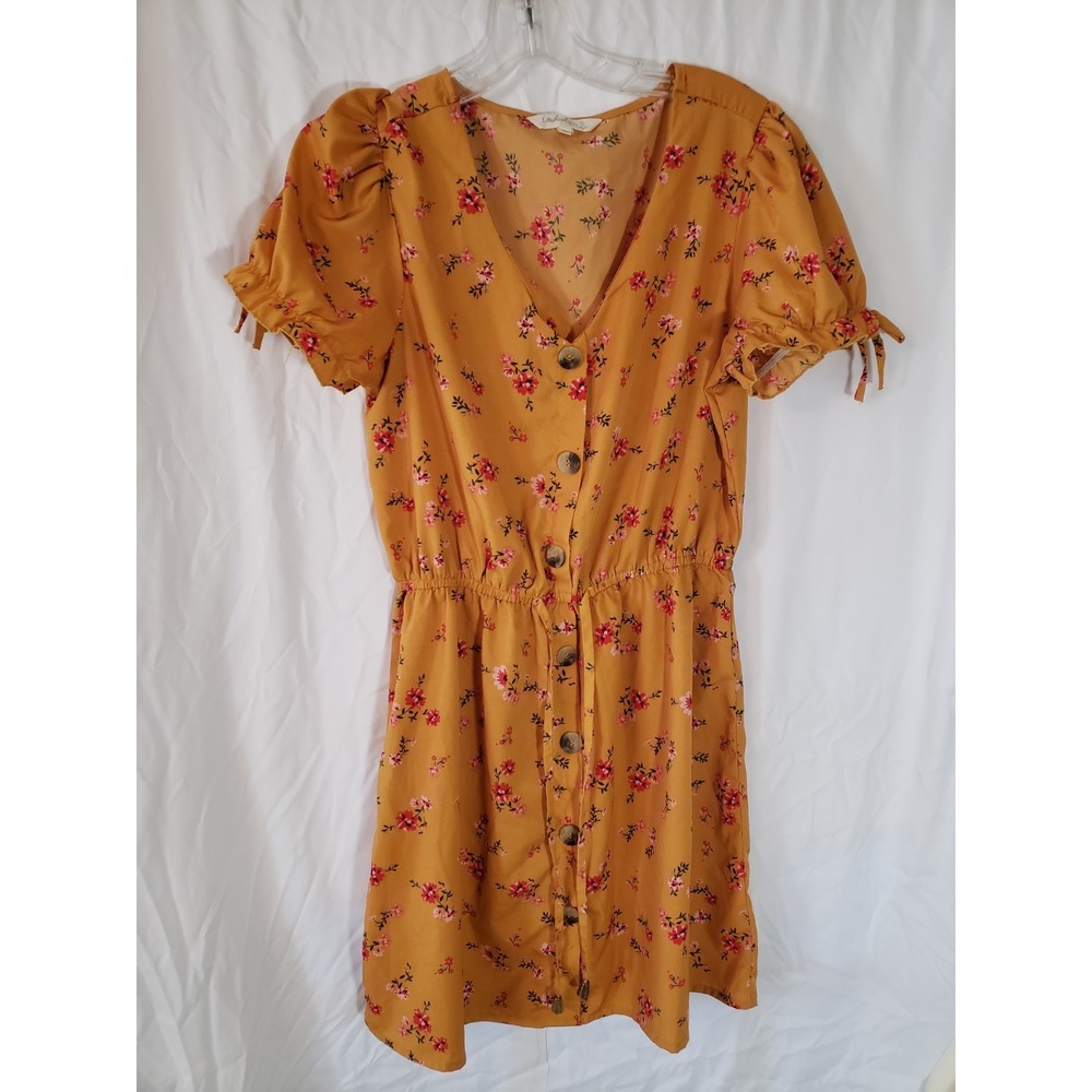 Women's Indulge In Style Yellow Floral Short Sleeve Dress Size L